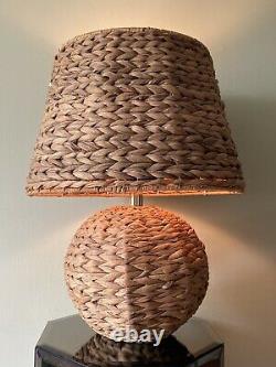 Vintage Woven Wicker Rattan Globe Table Lamp & Shade RARE