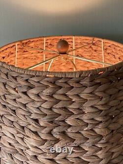 Vintage Woven Wicker Rattan Globe Table Lamp & Shade RARE