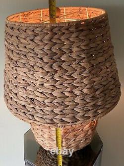 Vintage Woven Wicker Rattan Globe Table Lamp & Shade RARE