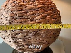 Vintage Woven Wicker Rattan Globe Table Lamp & Shade RARE