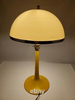 Vintage Yellow plastic Mushroom table lamp chrome trim shade works great Pop 70s