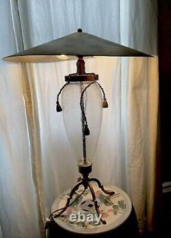 Vintage art deco table lamp shade accent lamp 21L, 21W, 25H with glass &metal