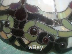 Vintage lamp shade pair set 2 slag stained glass green red tiffany style lead