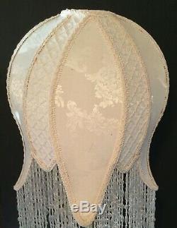 Vintage lamp shades. Beaded Victorian style in Ivory damask. Unusual shape