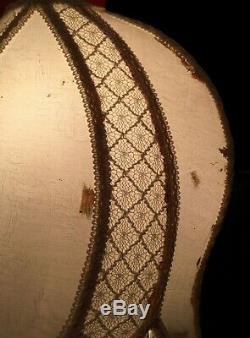 Vintage lamp shades. Beaded Victorian style in Ivory damask. Unusual shape