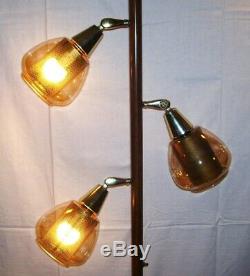 Vintage mid century danish tension pole floor lamp smoked glass shades 1970s era