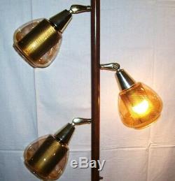 Vintage mid century danish tension pole floor lamp smoked glass shades 1970s era