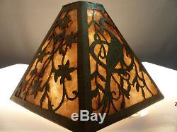 Vintage or Antique Arts and Crafts Pierced Bird Overlay Mica Lamp Shade