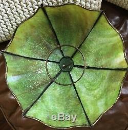 Vintage or Antique Bent Slag Glass 6 Panel Lamp Shade Green NICE
