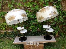 Vintage pair MAJESTIC lamps Original cloud Shades MID CENTURY MODERN RETRO 50s