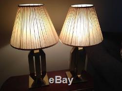Vintage pair of heavy Brass lamps with shades