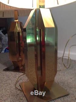 Vintage pair of heavy Brass lamps with shades