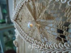 Vintage retro lamp light shade tassels lace and crystals ecru cream boho