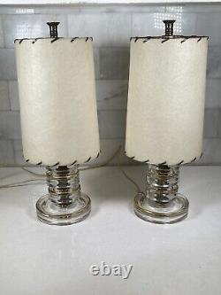 Vintage set of 2 MCM Glass Disc Table Lamps with shade, Great Condition