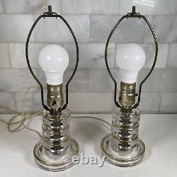 Vintage set of 2 MCM Glass Disc Table Lamps with shade, Great Condition