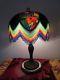 Vntg Dramatic Fabric Lampshade With Bold Psychedelic Rainbow Glass Beads Fringe
