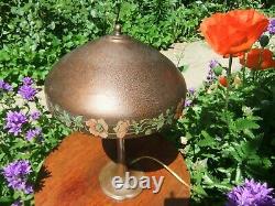 Vntg Handel Bronze & Brass Table Lamp with Oriental Poppy Border on Shade New Cord