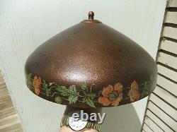 Vntg Handel Bronze & Brass Table Lamp with Oriental Poppy Border on Shade New Cord