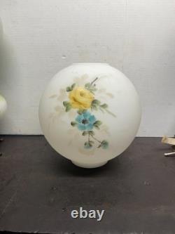 Vtg 1900s WHITE Hand Painted Rose Flowers GWTW Glass 10 Lamp Light Shade