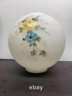 Vtg 1900s WHITE Hand Painted Rose Flowers GWTW Glass 10 Lamp Light Shade