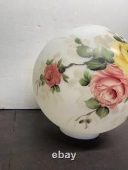 Vtg 1900s WHITE Hand Painted Rose Flowers GWTW Glass 10 Lamp Light Shade