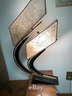 Vtg 1950's Majestic Z Boomerang Table Lamp With Original Fiberglass Shades