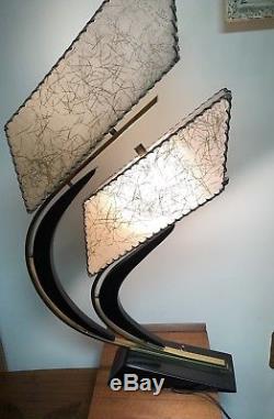 Vtg 1950's Majestic Z Boomerang Table Lamp With Original Fiberglass Shades