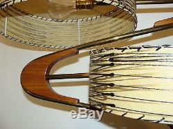 Vtg 1950's Majestic Z Zigzag Boomerang Table Lamp With Original Fiberglass Shades