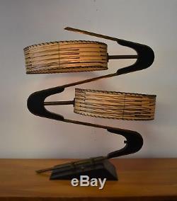 Vtg 1950's Majestic Zig Zag Boomerang Table Lamp Original Fiberglass Shades