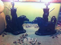 Vtg 1950's Mint Horse Equestrian Table Lamps pair- WithFiberglass Shade