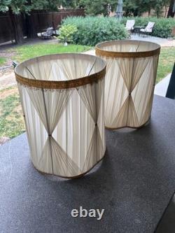 Vtg 1970's Regency Drum Lamp Shades, Pinch Pleated Cream Vinyl withGold Trim -18