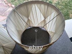 Vtg 1970's Regency Drum Lamp Shades, Pinch Pleated Cream Vinyl withGold Trim -18