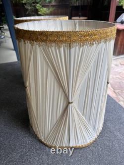 Vtg 1970's Regency Drum Lamp Shades, Pinch Pleated Cream Vinyl withGold Trim -18