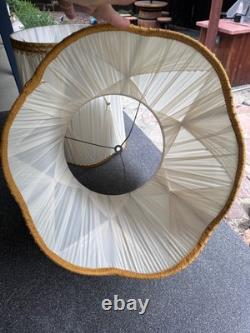 Vtg 1970's Regency Drum Lamp Shades, Pinch Pleated Cream Vinyl withGold Trim -18