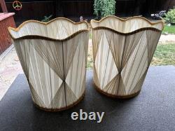 Vtg 1970's Regency Drum Lamp Shades, Pinch Pleated Cream Vinyl withGold Trim -18