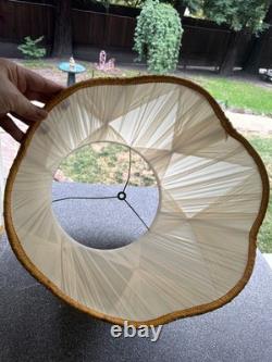 Vtg 1970's Regency Drum Lamp Shades, Pinch Pleated Cream Vinyl withGold Trim -18