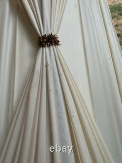 Vtg 1970's Regency Drum Lamp Shades, Pinch Pleated Cream Vinyl withGold Trim -18