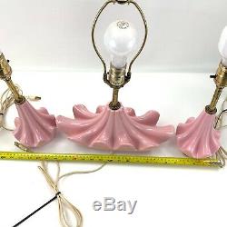 Vtg 3pc Lamp Set Pink Mid Century Retro Table Lamps Fiberglass Shades