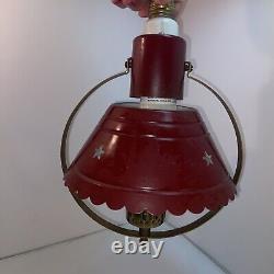 Vtg 50-60's Red Star Punch Cut Shade Milk Glass Insert Metal Attach Socket Lamp