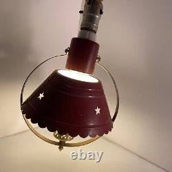 Vtg 50-60's Red Star Punch Cut Shade Milk Glass Insert Metal Attach Socket Lamp