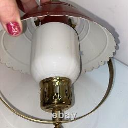 Vtg 50-60's Red Star Punch Cut Shade Milk Glass Insert Metal Attach Socket Lamp