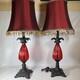 Vtg 70's Light Lamp Shade Red Metal Glass Vinyl Pair Bedroom Sexy