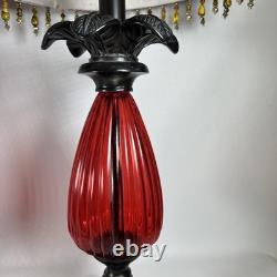 Vtg 70's Light Lamp Shade Red Metal Glass Vinyl Pair Bedroom Sexy