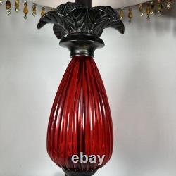 Vtg 70's Light Lamp Shade Red Metal Glass Vinyl Pair Bedroom Sexy