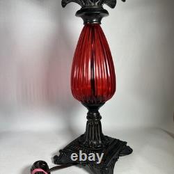 Vtg 70's Light Lamp Shade Red Metal Glass Vinyl Pair Bedroom Sexy
