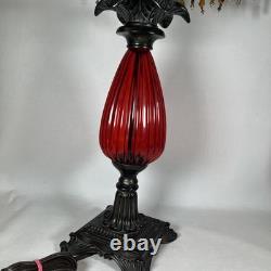 Vtg 70's Light Lamp Shade Red Metal Glass Vinyl Pair Bedroom Sexy