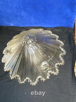 Vtg ART DECO STARBURST Clear Glass Ribbed 3 Hole Hanging CEILING LAMP SHADE 11
