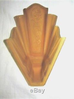 Vtg Antique Amber Art Deco Slip Shade Wall Sconce Consolidated Lamp & Glass