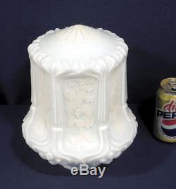 Vtg Antique Cased Glass Ceiling Light Fixture Lamp Shade Lithopane Gargoyle Head