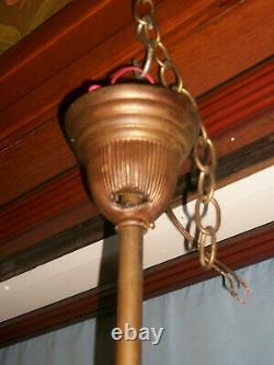 Vtg Antique Combo 3 GAS & 1 ELECTRIC LIGHT FIXTURE LAMP CHANDELIER Glass Shades